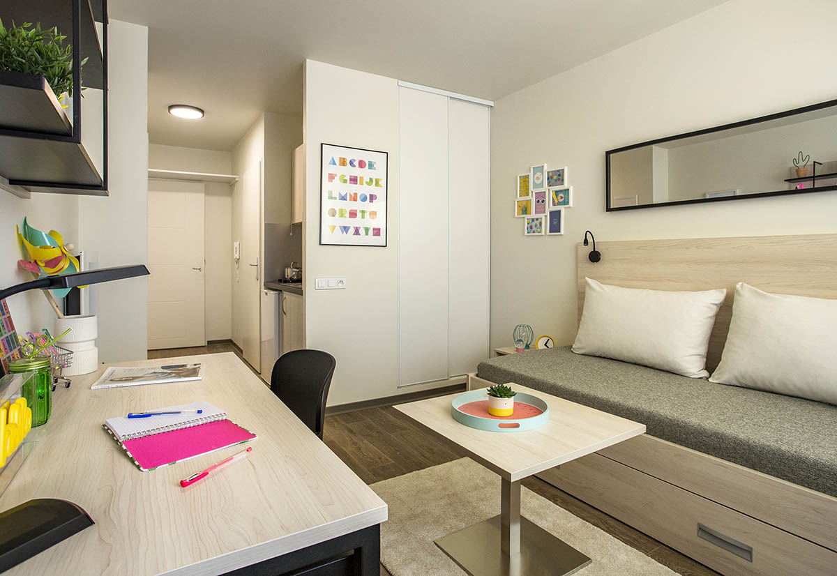 Pièce de vie d'un studio de notre résidence étudiante Le Castel à Nancy